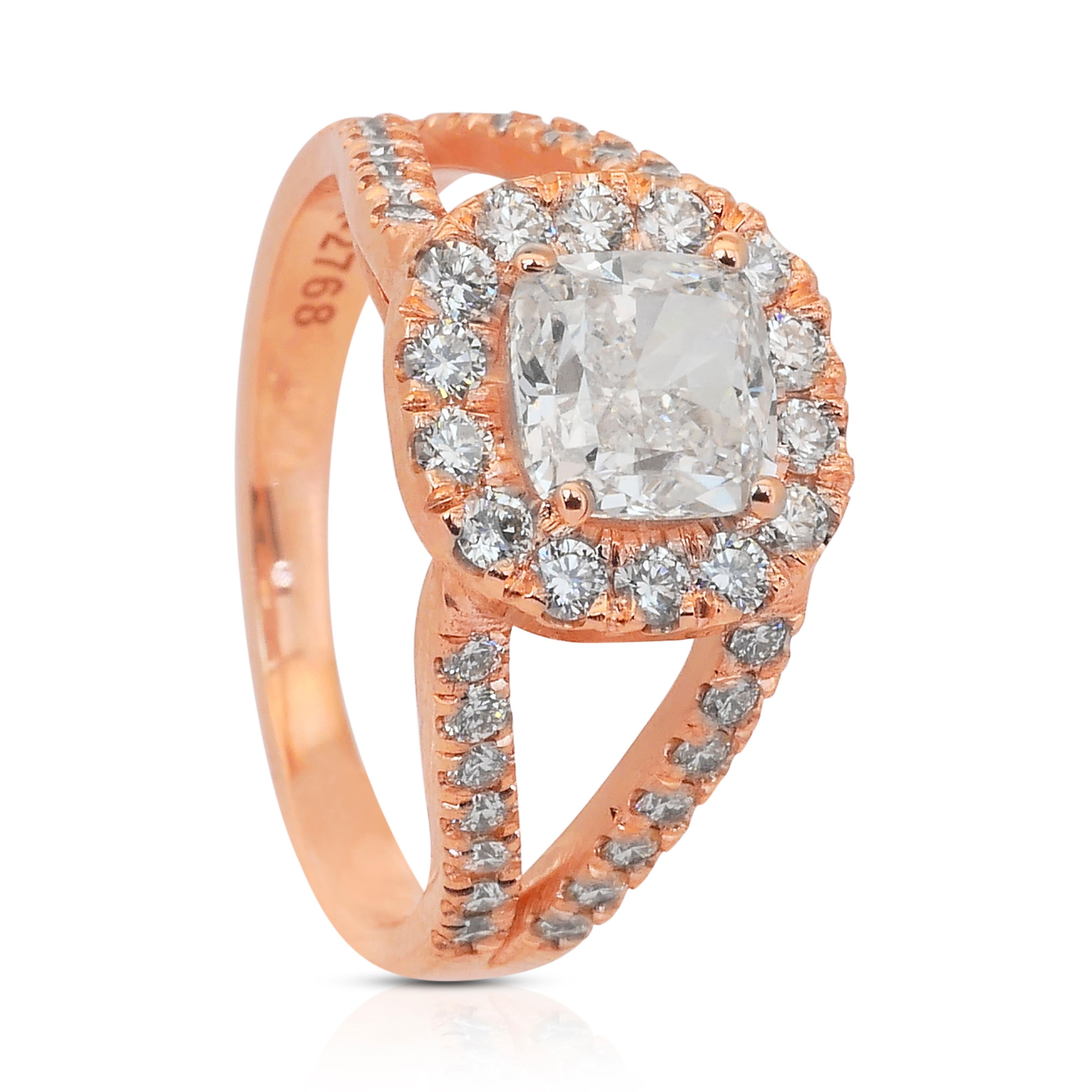 Magnifique bague halo de 2,21 carats de diamants en or rose 18 carats, certifiée IGI en vente 3