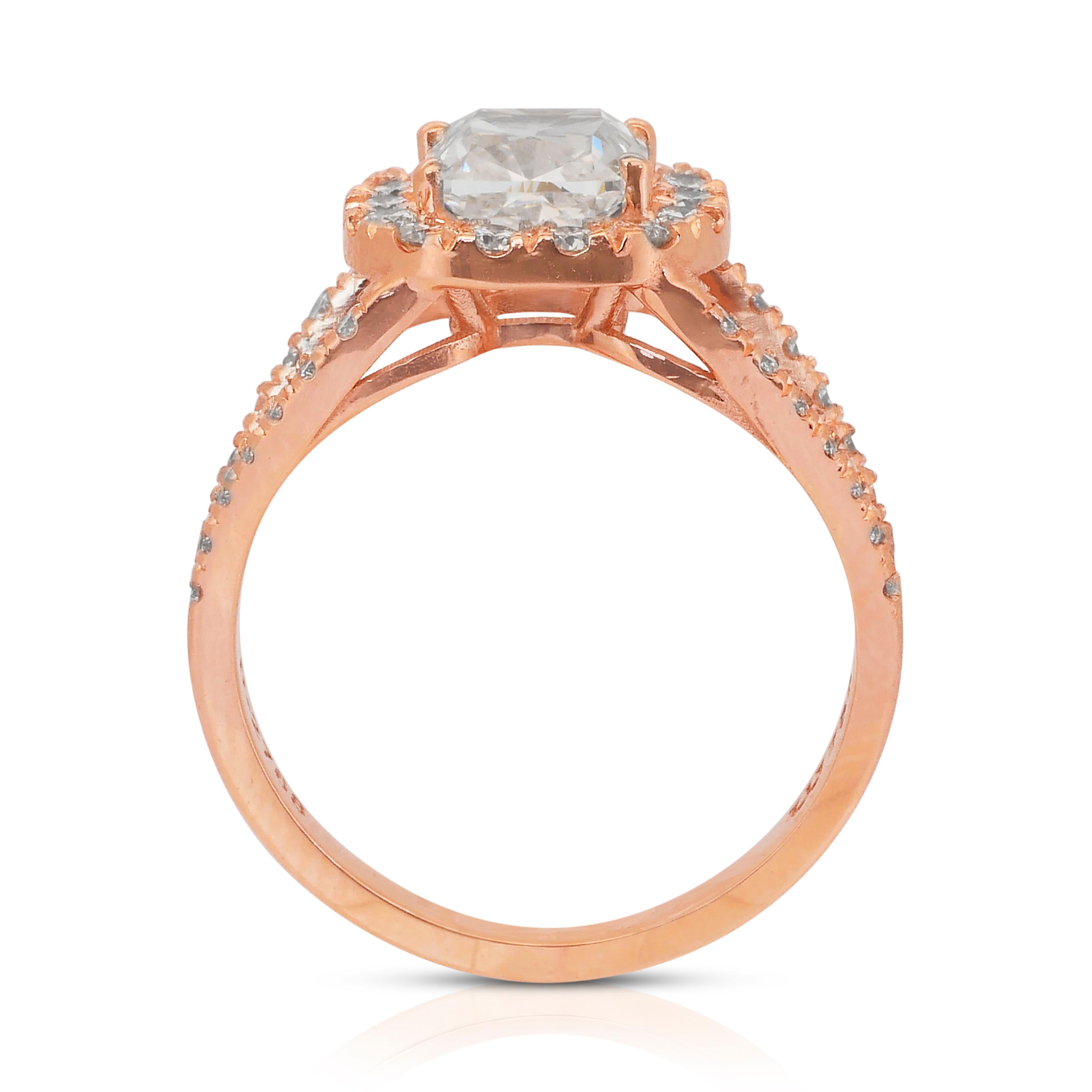 Magnifique bague halo de 2,21 carats de diamants en or rose 18 carats, certifiée IGI en vente 4