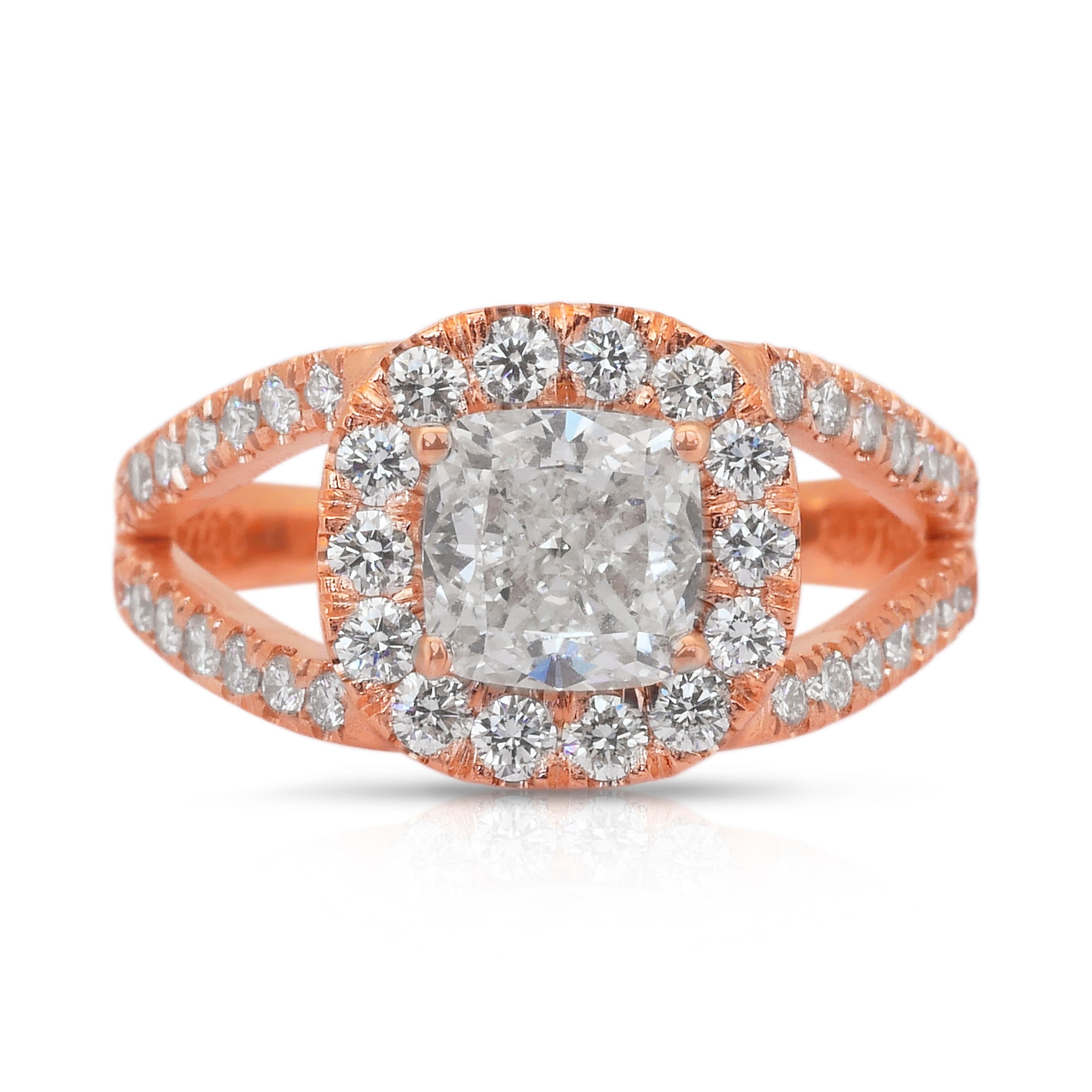 Exquisite 2.21ct Diamonds Halo Ring in 18k Rose Gold - IGI Certified