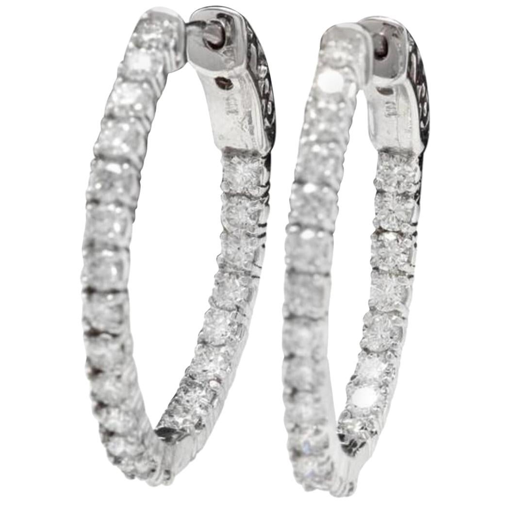 Exquisite 2.25 Carat Natural Diamond 14 Karat Solid White Gold Hoop Earrings For Sale