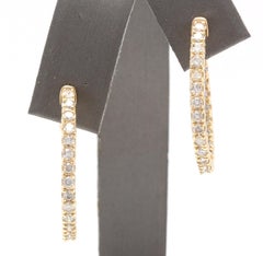 Exquisite 2.25 Carat Natural Diamond 14 Karat Solid Yellow Gold Hoop Earrings