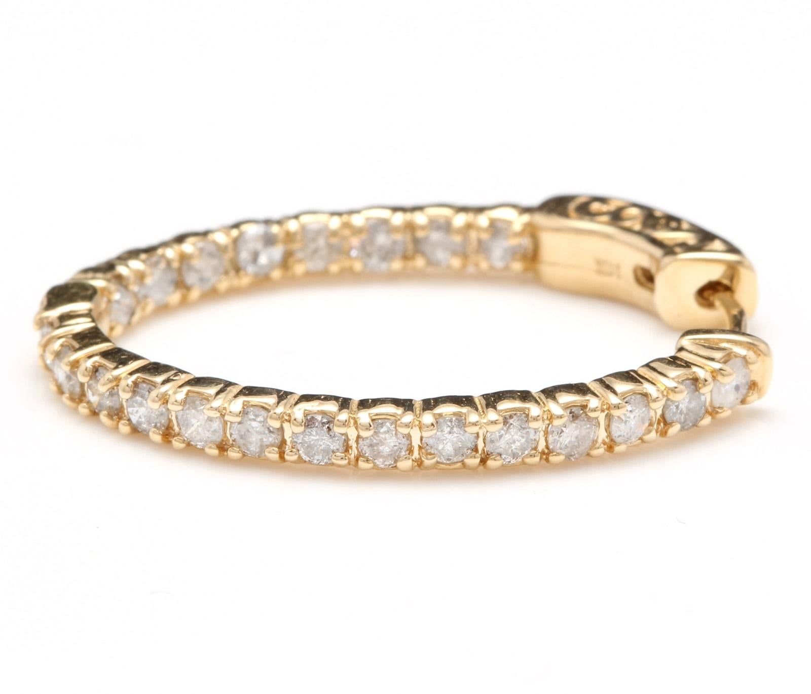 Créoles exquises en or jaune massif 14 carats avec diamants naturels de 2,25 carats en vente 2