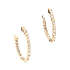 Exquisite 2.25 Carat Natural Diamond 14 Karat Solid Yellow Gold Hoop Earrings