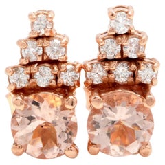 Exquisite 2.30 Carat Natural Morganite and Diamond 14 Karat Solid Gold Stud Ear