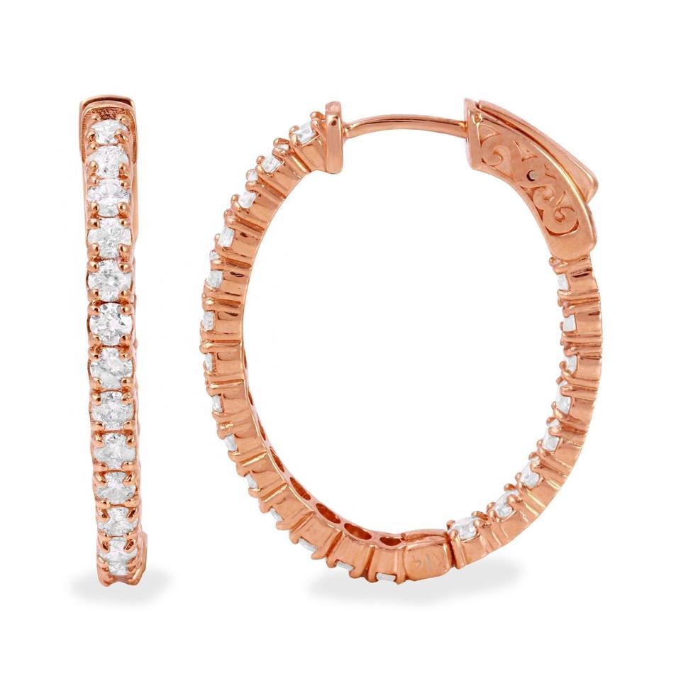 Round Cut Exquisite 2.32 Carat Natural Diamond 14 Karat Solid Rose Gold Hoop Earrings For Sale