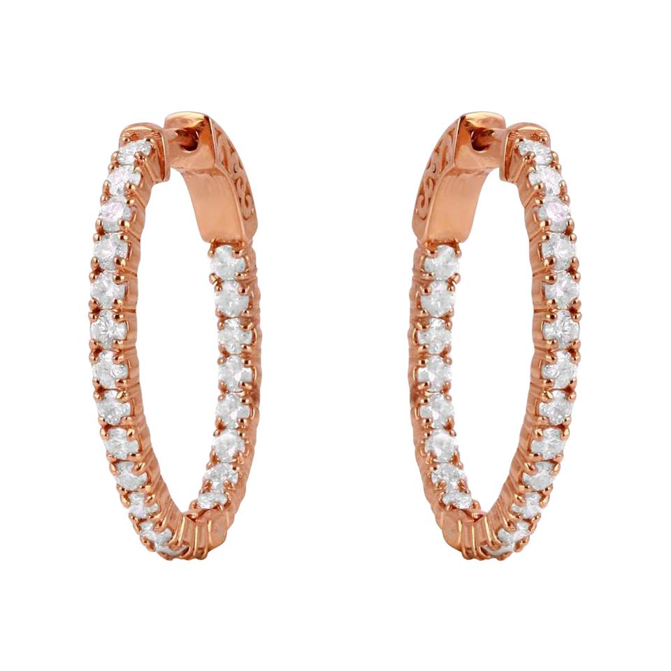 Exquisite 2.32 Carat Natural Diamond 14 Karat Solid Rose Gold Hoop Earrings For Sale