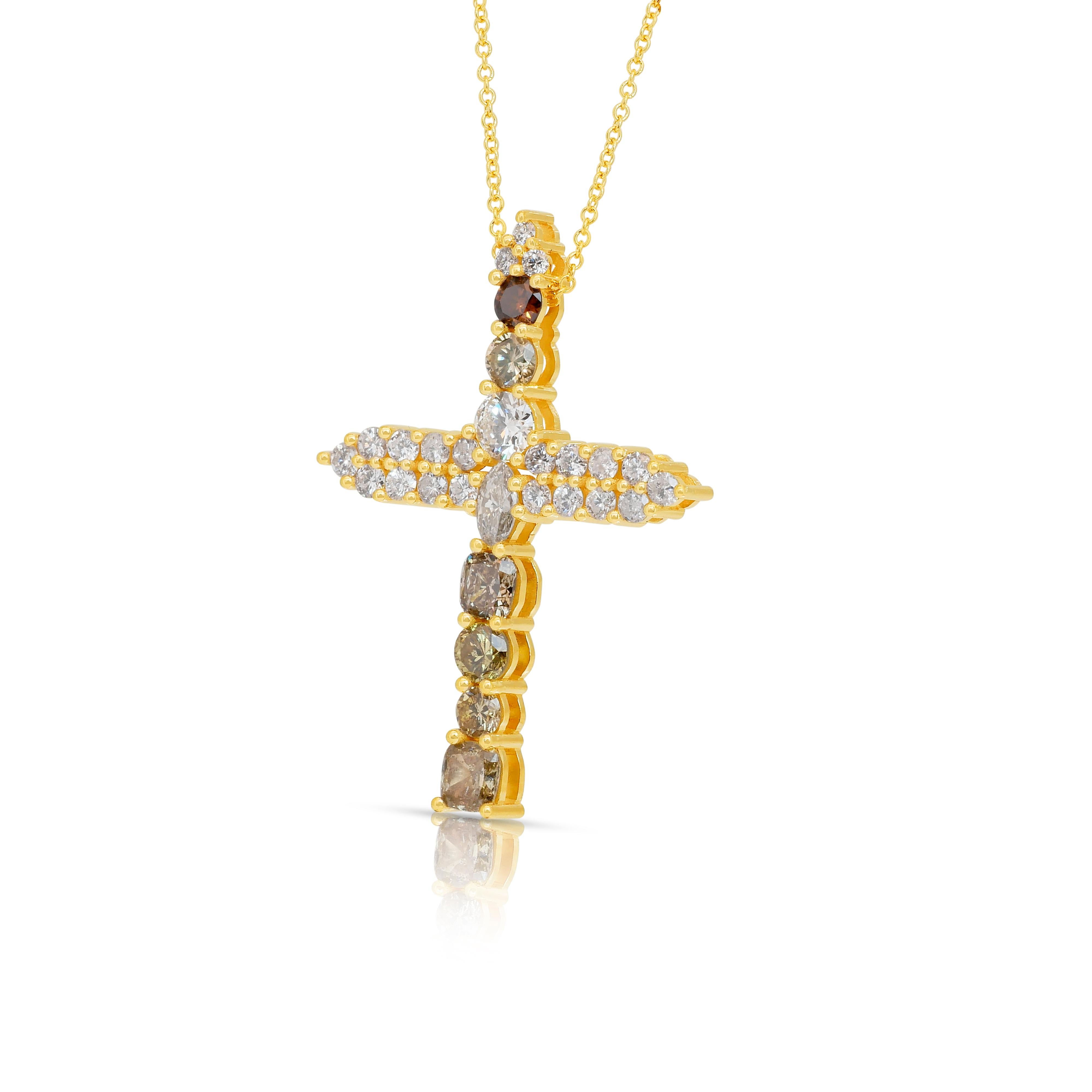 Collier exquis de 2.33ct diamants en or jaune 18k - certifié IGI Excellent état - En vente à רמת גן, IL