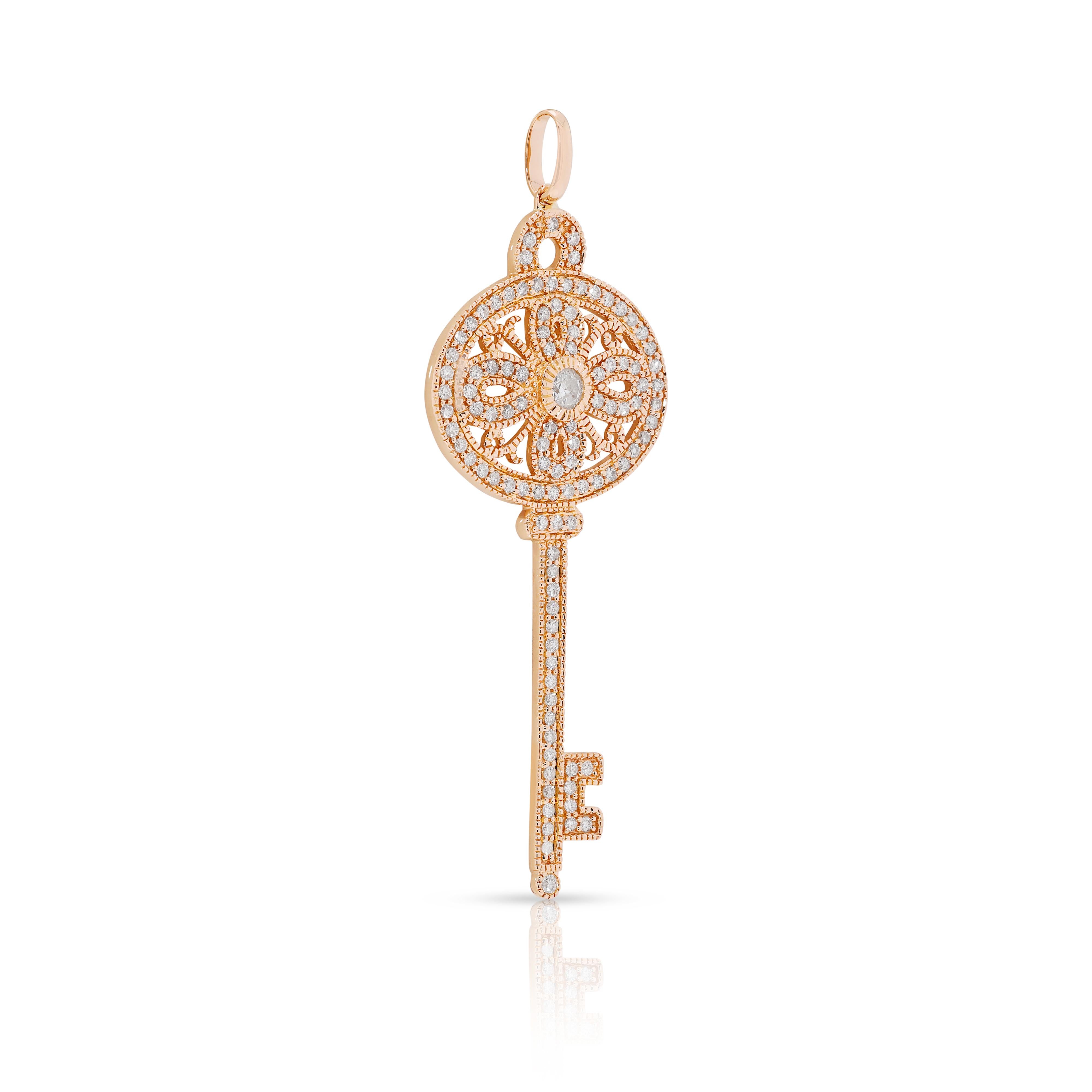 Round Cut Exquisite 2.33ct Natural Diamonds Key Pendant in 18k Rose Gold For Sale