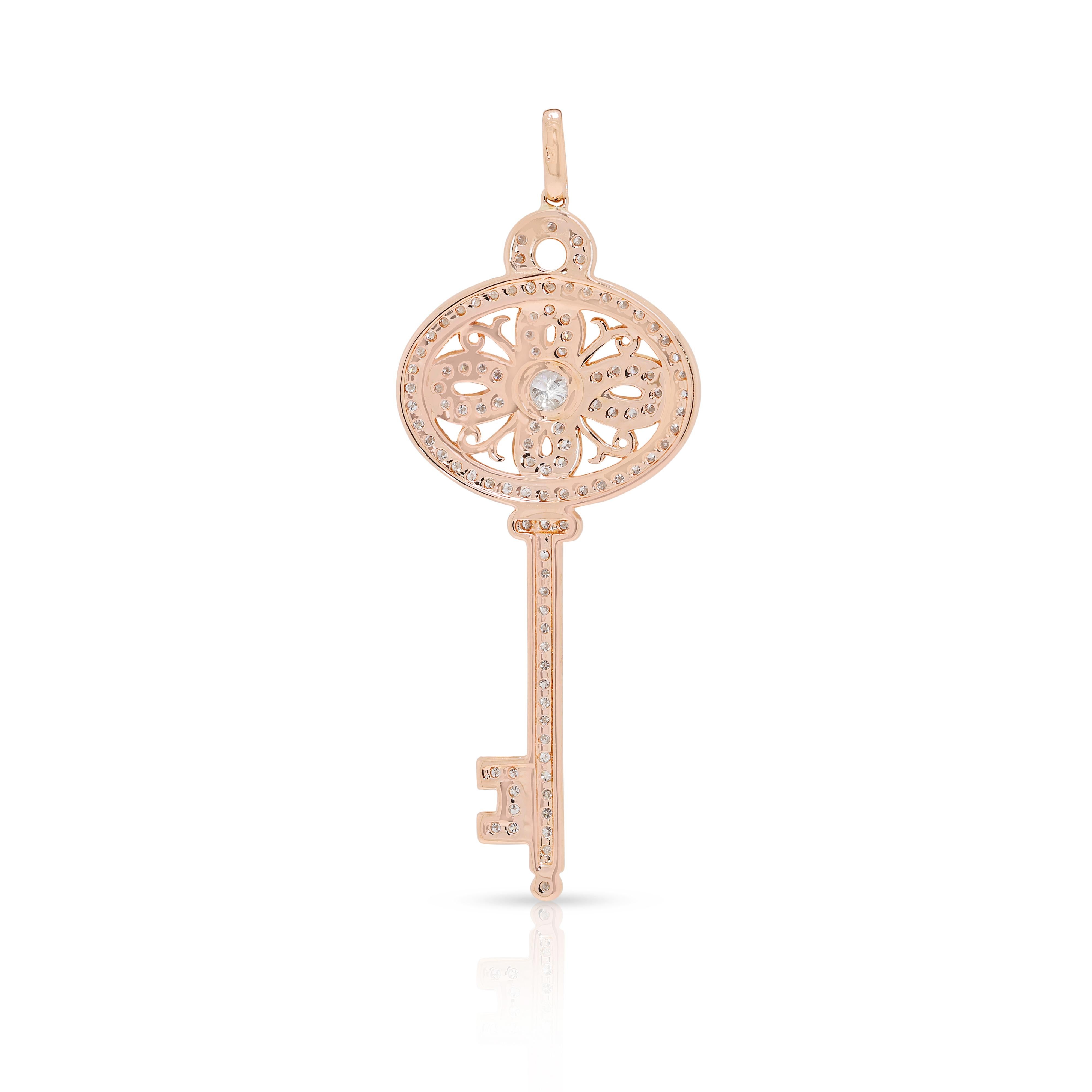 Women's Exquisite 2.33ct Natural Diamonds Key Pendant in 18k Rose Gold For Sale