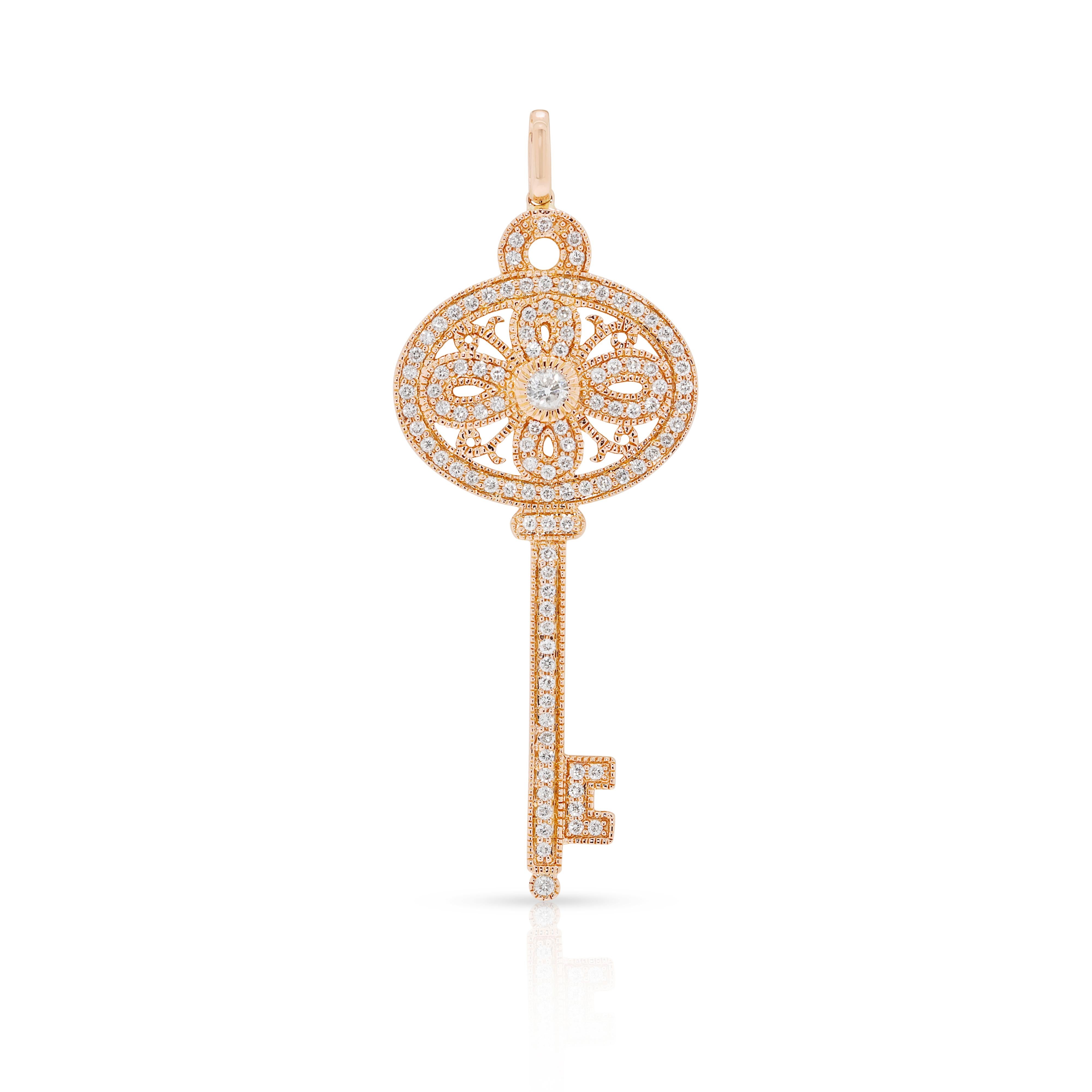 Exquisite 2.33ct Natural Diamonds Key Pendant in 18k Rose Gold For Sale 1
