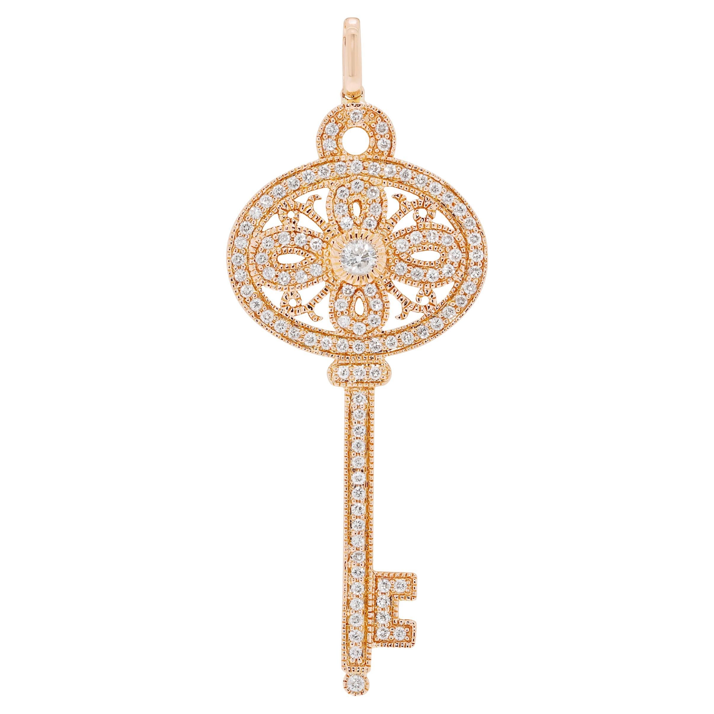 Exquisite 2.33ct Natural Diamonds Key Pendant in 18k Rose Gold For Sale