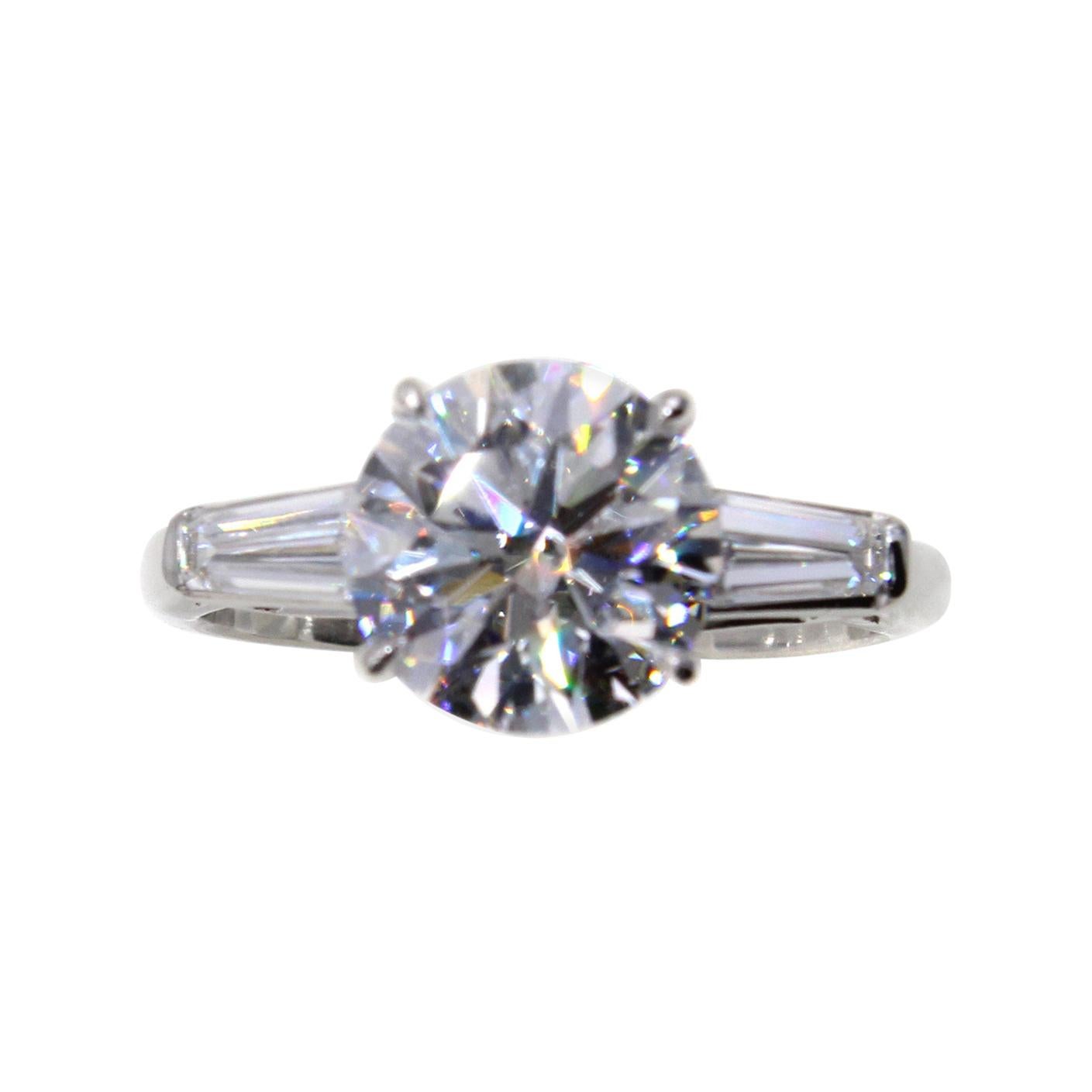 2.55 Carat D IF Type IIA GIA Certified Diamond Platinum Engagement Ring For Sale