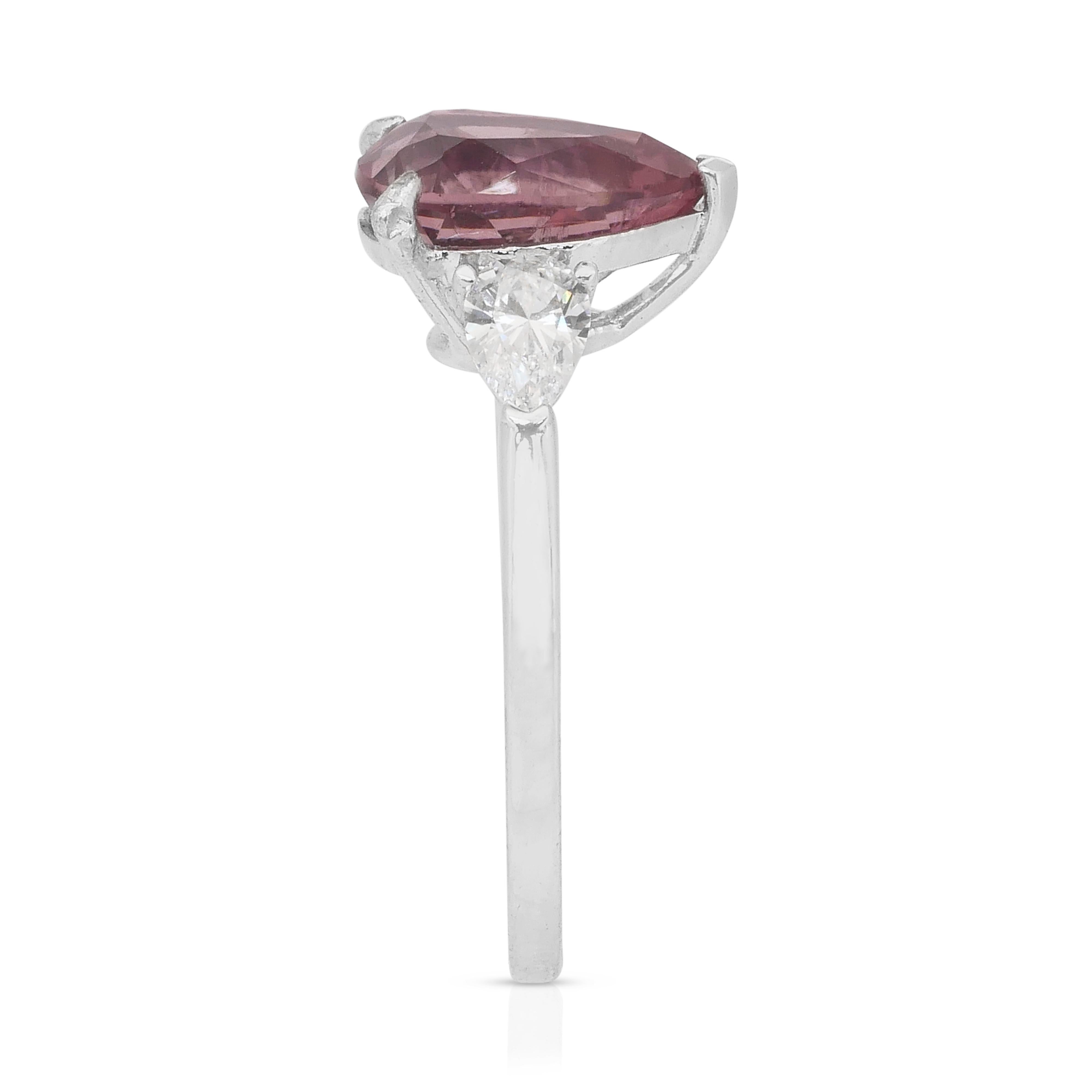 Exquisite 2.56ct Rubellite and Diamonds 3-Stone Ring in Platinum - IGI Certified For Sale 2