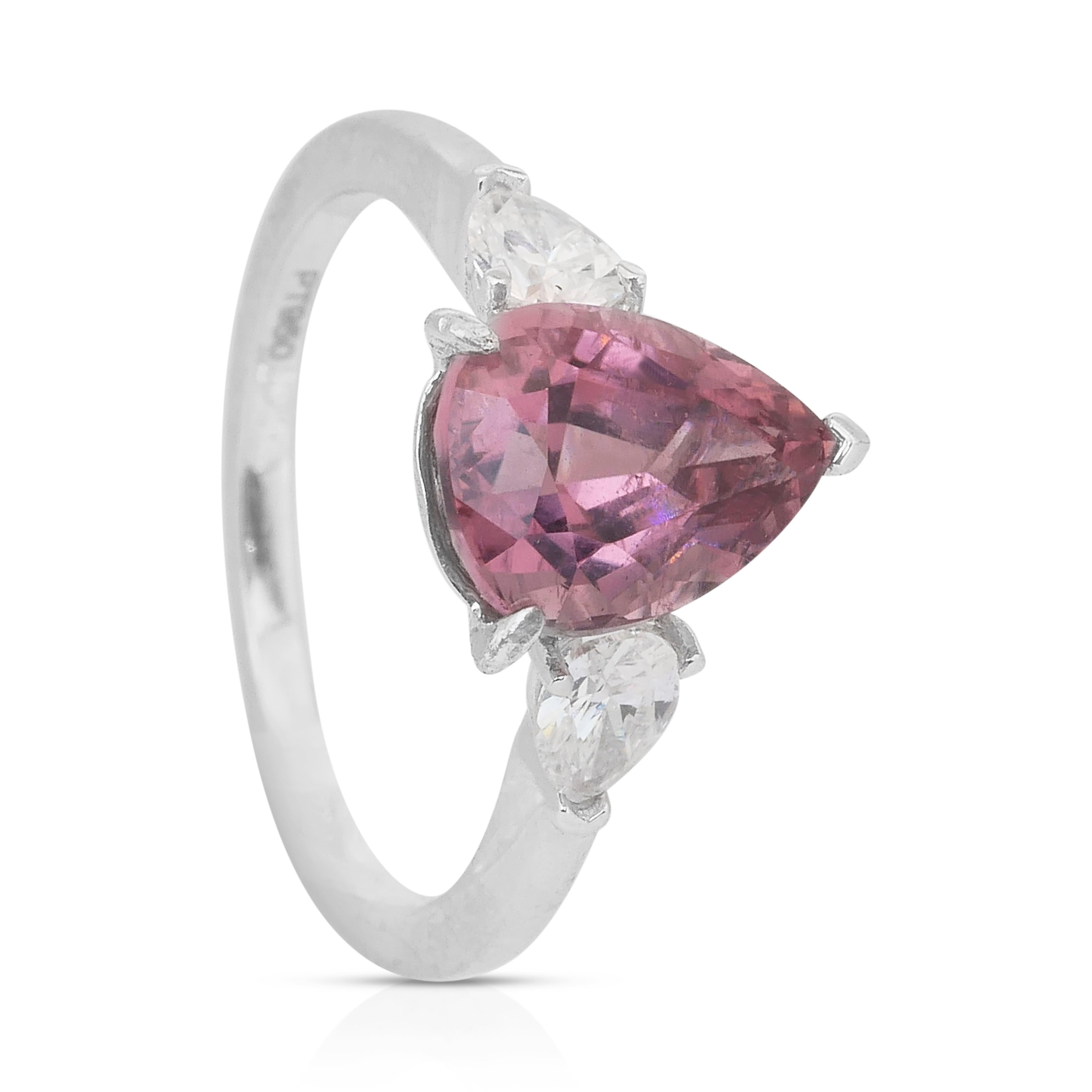 Exquisite 2.56ct Rubellite and Diamonds 3-Stone Ring in Platinum - IGI Certified For Sale 3