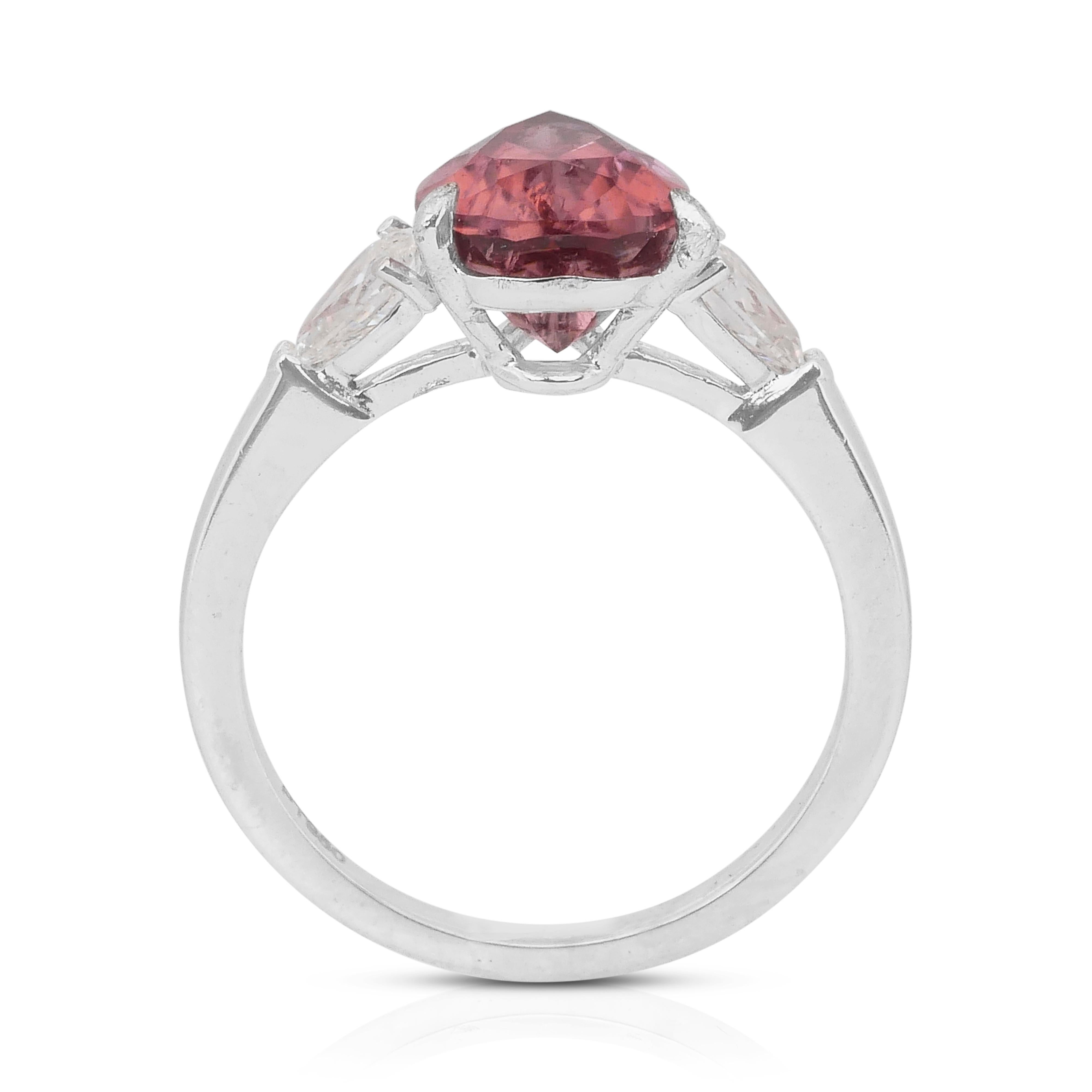 Exquisite 2.56ct Rubellite and Diamonds 3-Stone Ring in Platinum - IGI Certified For Sale 4