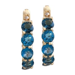 Exquisite 2.60 Carat Natural London Blue Topaz 14k Solid Yellow Gold Earrings