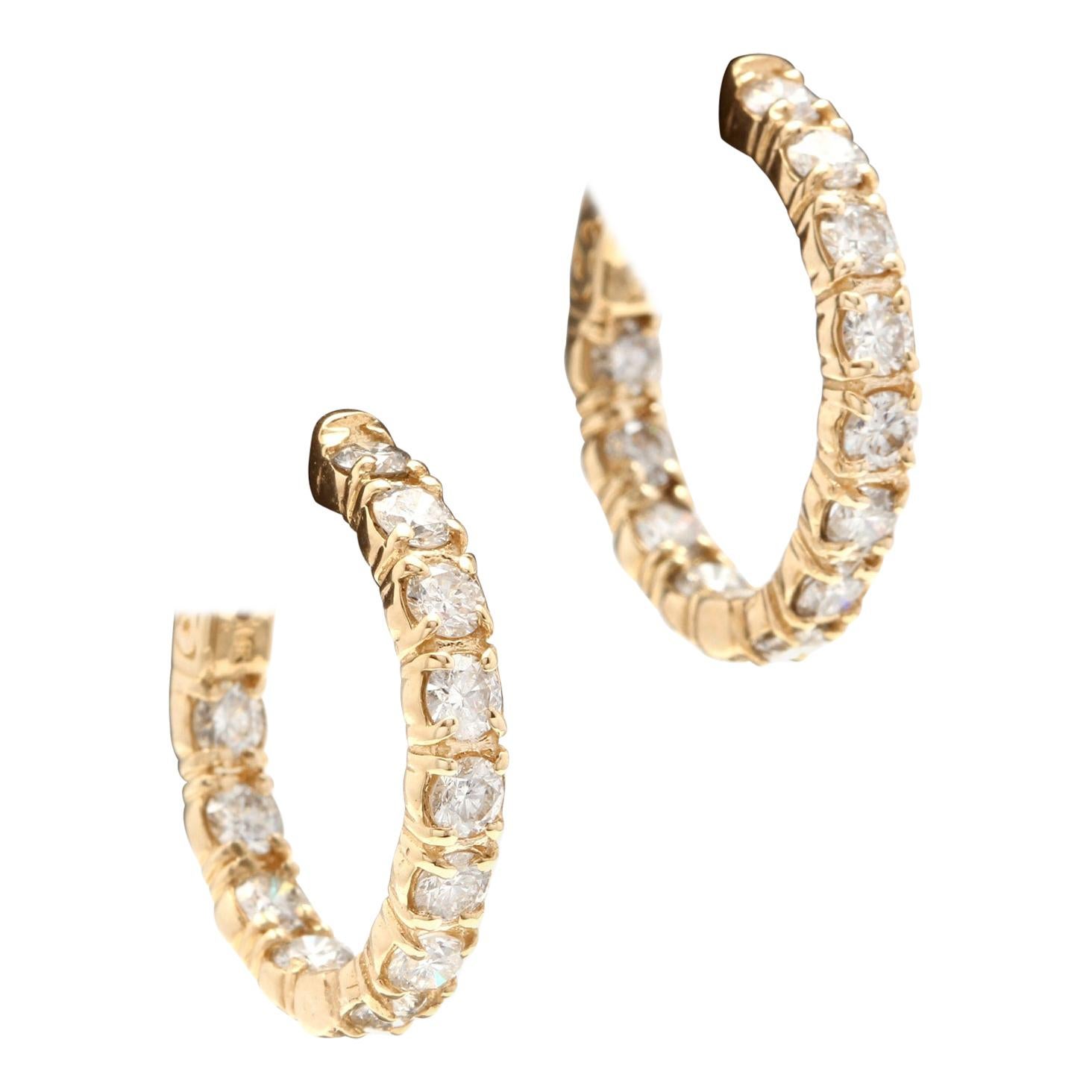 Exquisite 2.75 Carat Natural Diamond 14 Karat Solid Yellow Gold Hoop Earrings