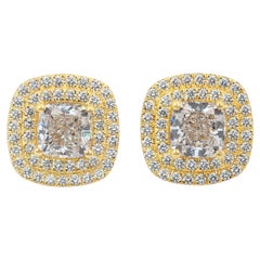 Exquisite 2,97 Karat Diamanten Doppel-Halo-Ohrstecker aus 18 Karat Gelbgold