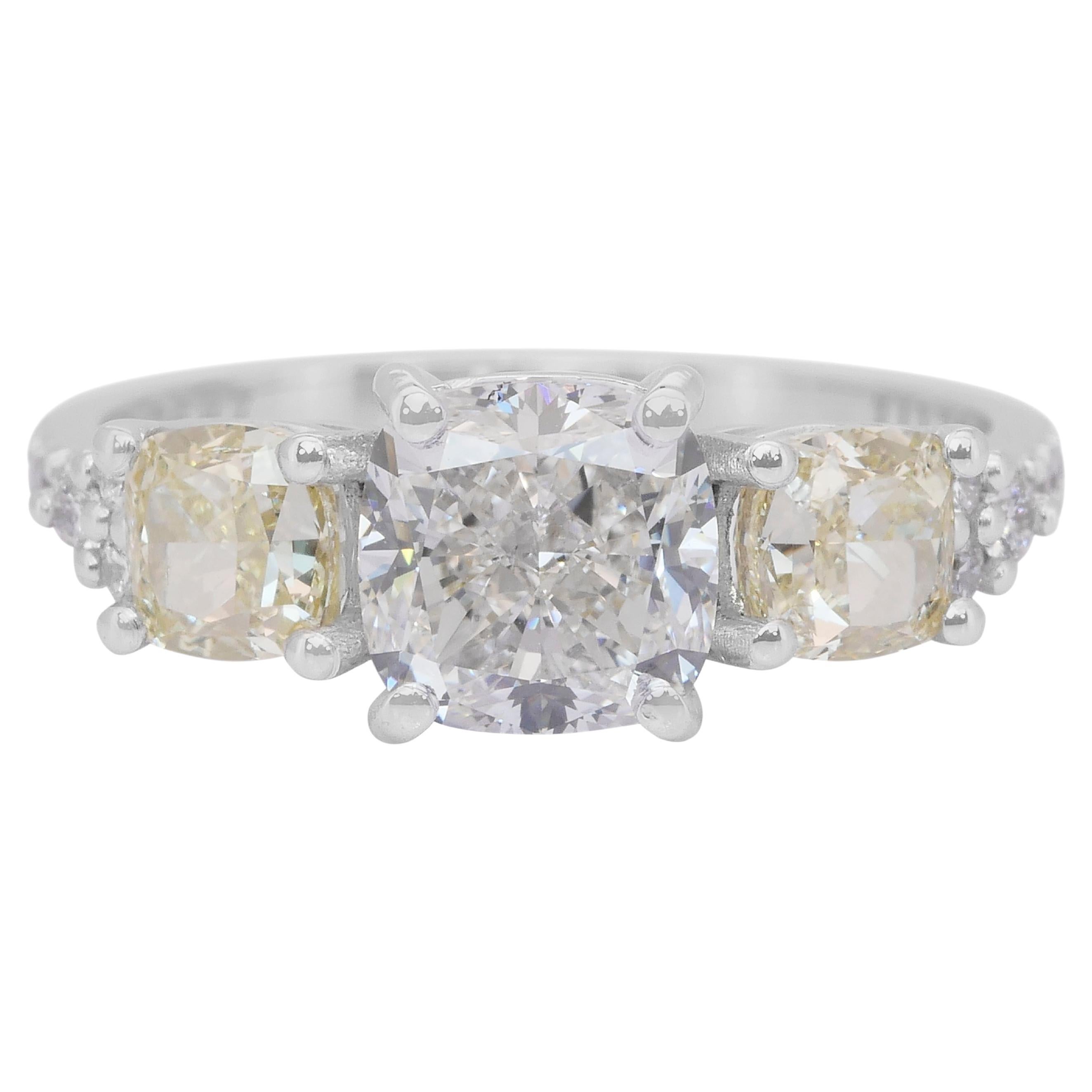 Exquisite 2.99ct Diamonds 3-Stone Ring in 18k White Gold - IGI Certified