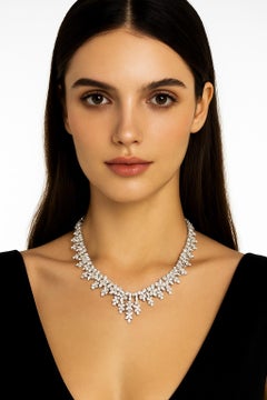 Exquisite 30 Carat Gala Mixed-Cut Diamond Necklace in 18K White Gold