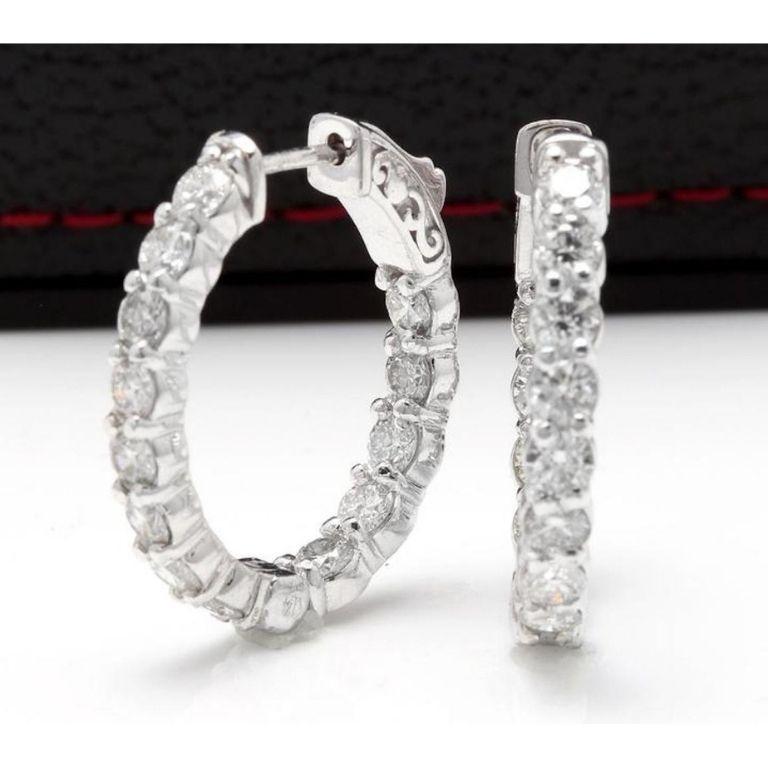 Exquisite 3.00 Carats Natural Diamond 14K Solid White Gold Hoop Earrings

Amazing looking piece!

Diamonds are inside and outside the earrings

Total Natural Round Cut White Diamonds Weight: 3.00 Carats (color G / Clarity VS1-VS2)

Earring
