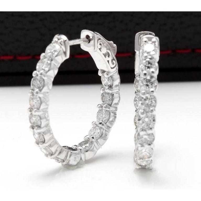 Exquisitos Pendientes de aro de oro blanco macizo de 14 quilates con diamantes naturales de 3,00 quilates

¡Una pieza de aspecto asombroso!

Los diamantes están dentro y fuera de los pendientes

Peso total de diamantes blancos naturales talla