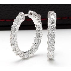 Exquisite 3.00 Carat Natural Diamond 14 Karat Solid White Gold Hoop Earrings