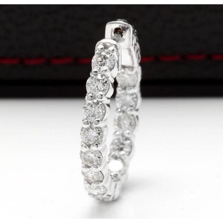 Exquisitos pendientes de aro de oro blanco macizo de 14 quilates con un diamante natural de 3,00 quilates en Nuevo estado para la venta en Los Angeles, CA