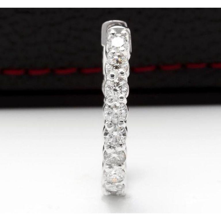 Exquisite 3.00 Carat Natural Diamond 14 Karat Solid White Gold Hoop Earrings For Sale 1