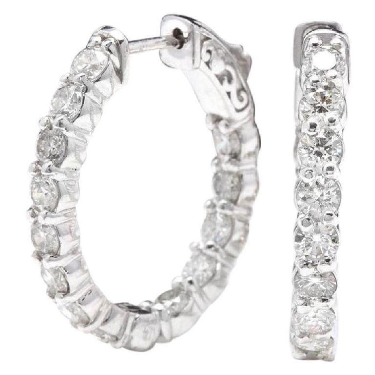 Exquisite 3.00 Carat Natural Diamond 14 Karat Solid White Gold Hoop Earrings For Sale 2