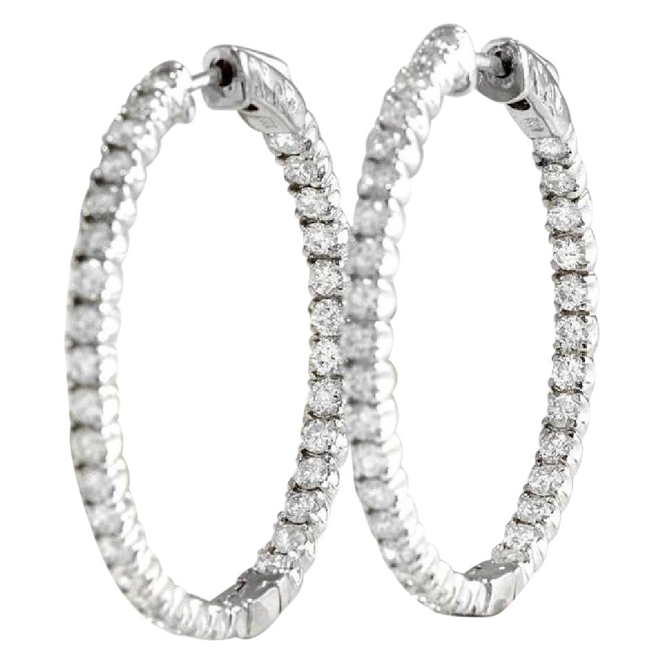 Exquisite 3.00 Carat Natural Diamond 14 Karat Solid White Gold Hoop Earrings For Sale