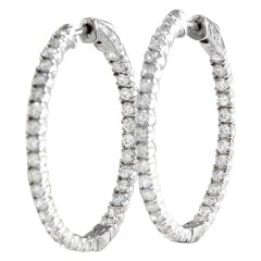 Exquisite 3.00 Carat Natural Diamond 14 Karat Solid White Gold Hoop Earrings