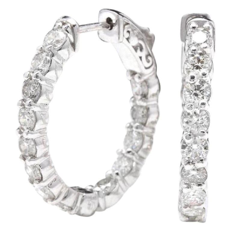 Exquisite 3.00 Carat Natural Diamond 14 Karat Solid White Gold Hoop Earrings For Sale