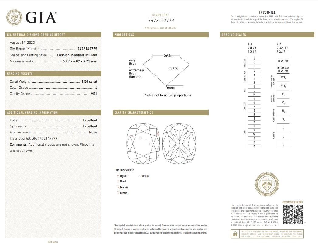Exquisite 3.00ct Ideal Cut Pair of Cushion-Shaped Diamonds - GIA Certified

Enhance your jewelry collection with these two stunning cushion-cut diamonds, each weighing 1.50 carats for a total carat weight of 3.00 carats. These diamonds offer