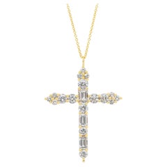 Exquisite 3,03ct natürliche Diamanten Halskette mit Kreuz-Anhänger in 18k Gelbgold