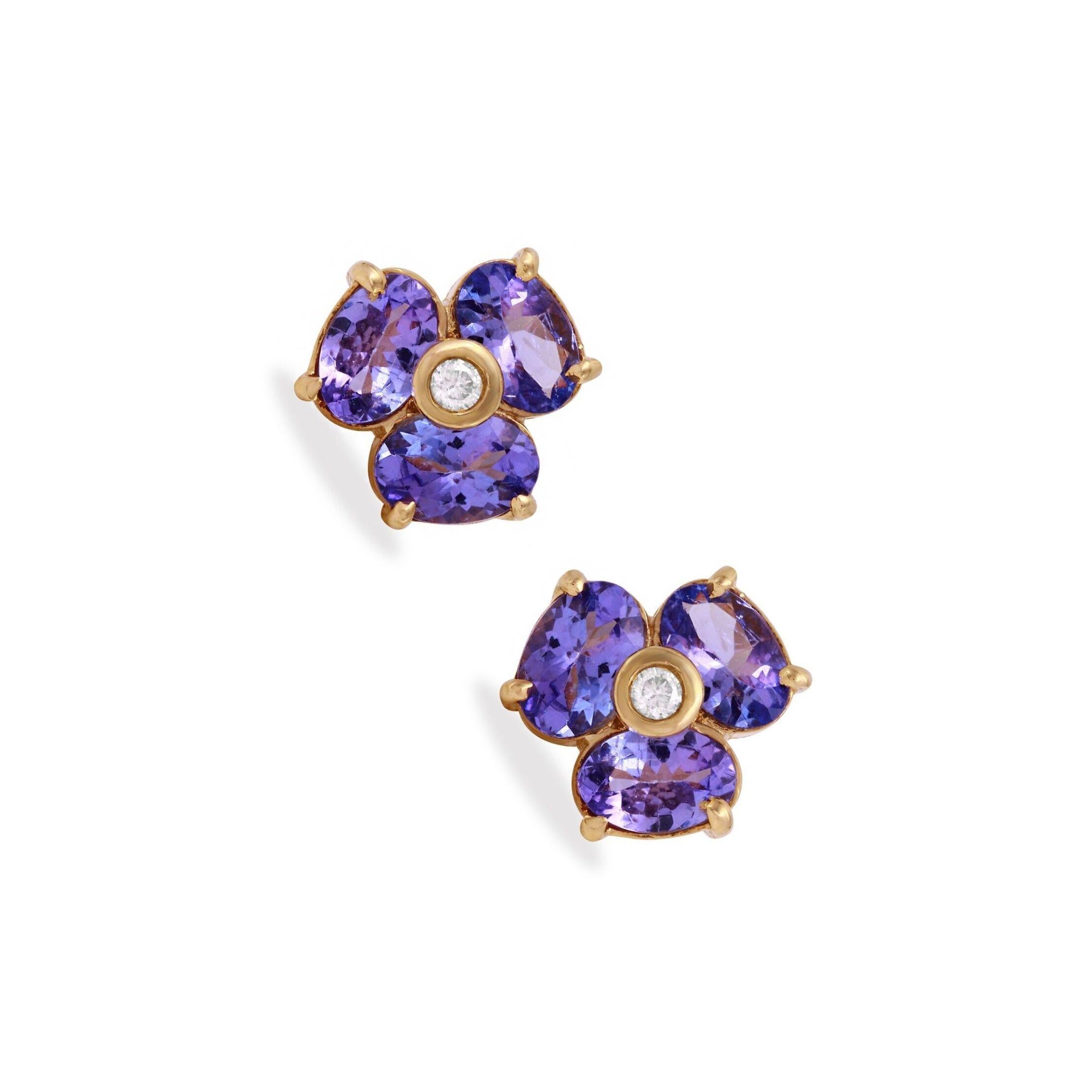Exquisito broche de oro amarillo macizo de 14 quilates con tanzanita natural de 3,06 quilates y diamante en Nuevo estado para la venta en Los Angeles, CA