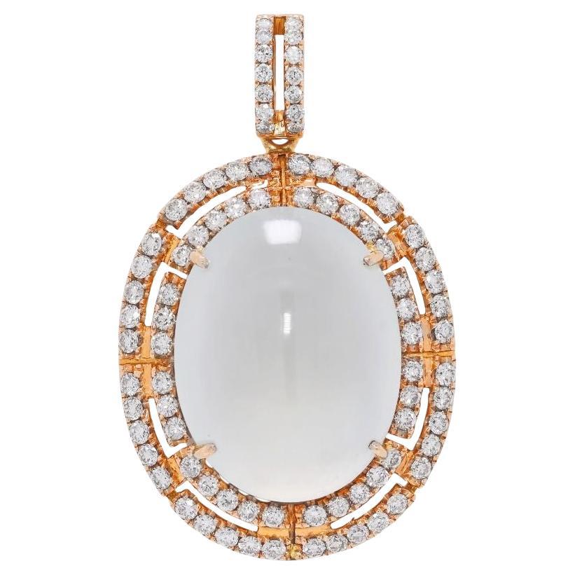Exquisite 30ct Ice Jade & 1.3ct Natural Diamond Pendant in 18K Yellow Gold