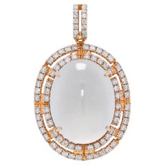 Exquisite 30ct Ice Jade & 1.3ct Natural Diamond Pendant in 18K Yellow Gold