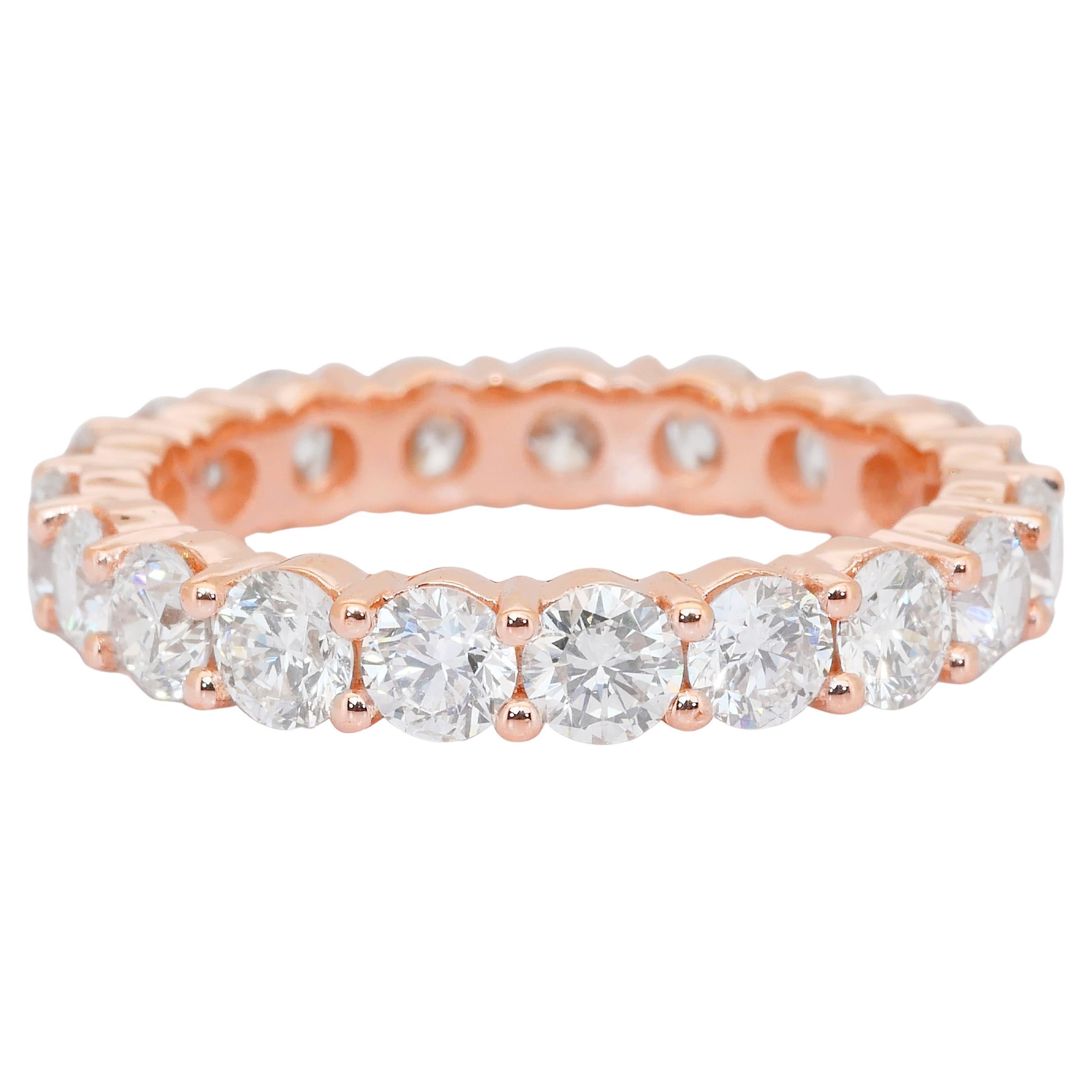 Squisito anello a fascia di eternità con 3,13 carati di diamanti in oro rosa 18 carati - certificato IGI