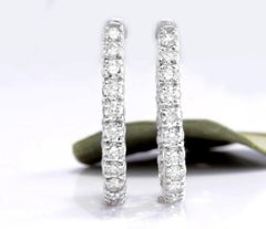 Exquisite 3.25 Carat Natural Diamond 14 Karat Solid White Gold Hoop Earrings