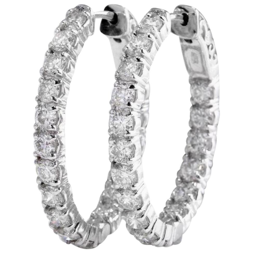 Exquisite 3.25 Carat Natural Diamond 14 Karat Solid White Gold Hoop Earrings For Sale