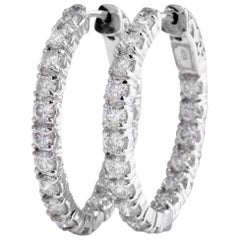 Exquisite 3.25 Carat Natural Diamond 14 Karat Solid White Gold Hoop Earrings