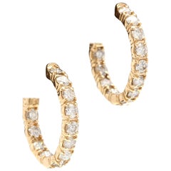 Exquisite 3.25 Carat Natural Diamond 14 Karat Solid Yellow Gold Hoop Earrings