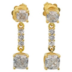 Exquisite 3.25ct Diamonds Drop Earrings in 18k Yellow Gold - IGI Certified