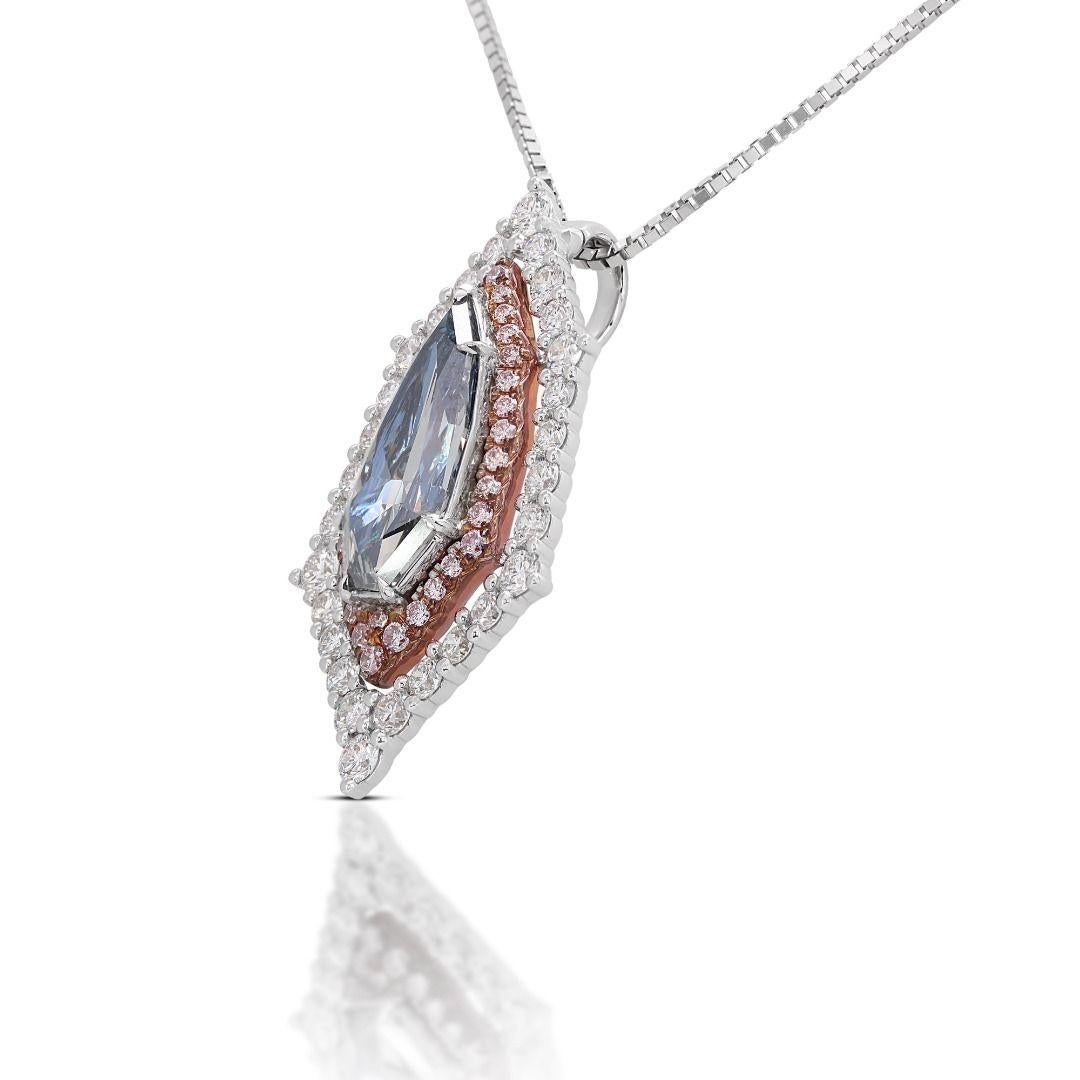 Exquisite 3.27ct Blue Grey Diamond Pendant Adorned with Pink and White Diamonds  In New Condition For Sale In רמת גן, IL