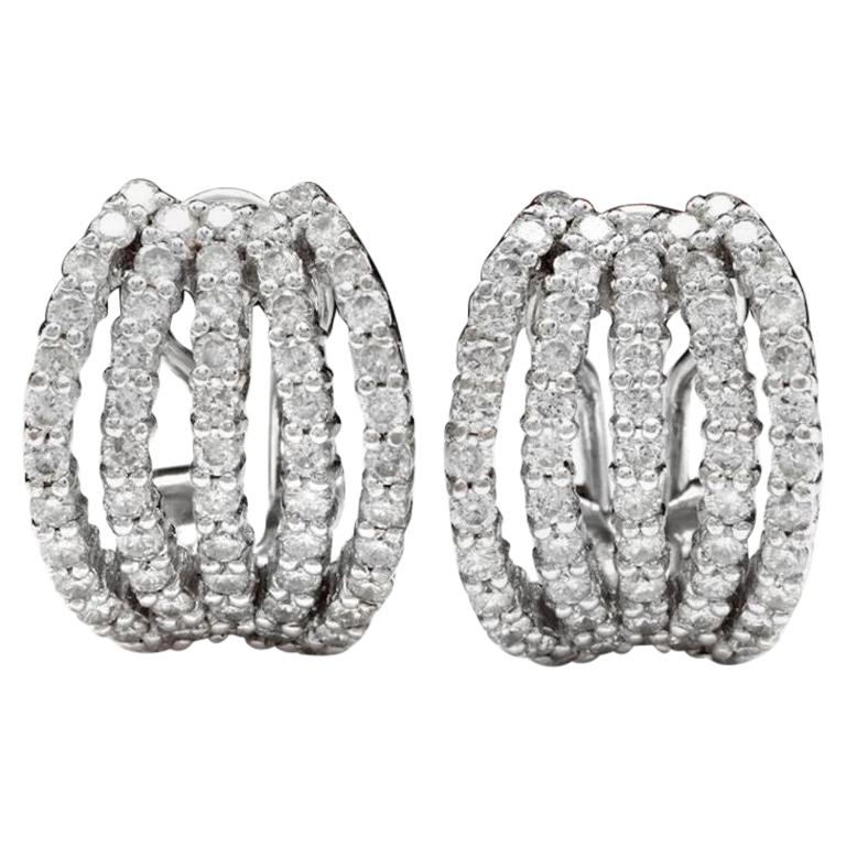Exquisite 3.60 Carat Natural Diamond 18 Karat Solid White Gold Cluster Earrings For Sale