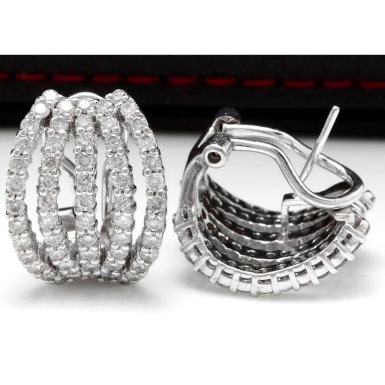 Round Cut Exquisite 3.60 Carat Natural Diamond 18 Karat Solid White Gold Cluster Earrings For Sale