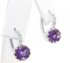 Exquisite 3.65 Carats Natural Amethyst and Diamond 14K Solid White Gold Earrings