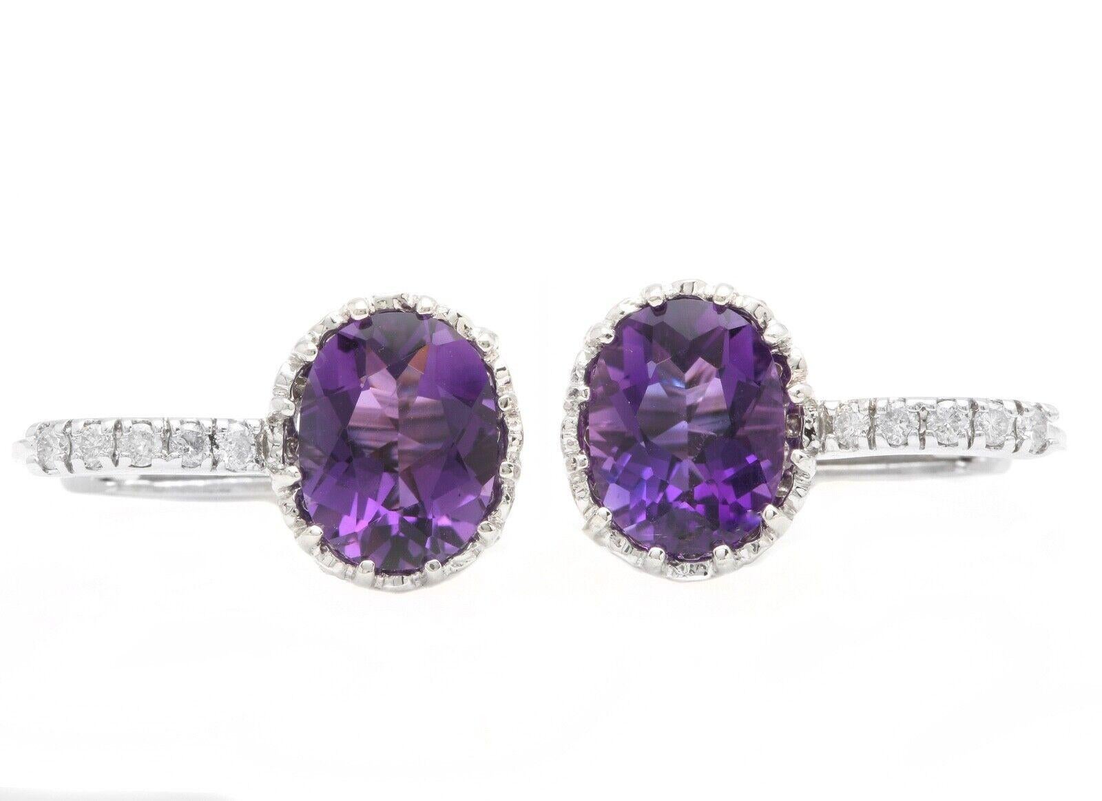 Exquisite 3,65 Karat natürlicher Amethyst und Diamant 14K massives Weißgold Ohrringe (Gemischter Schliff) im Angebot