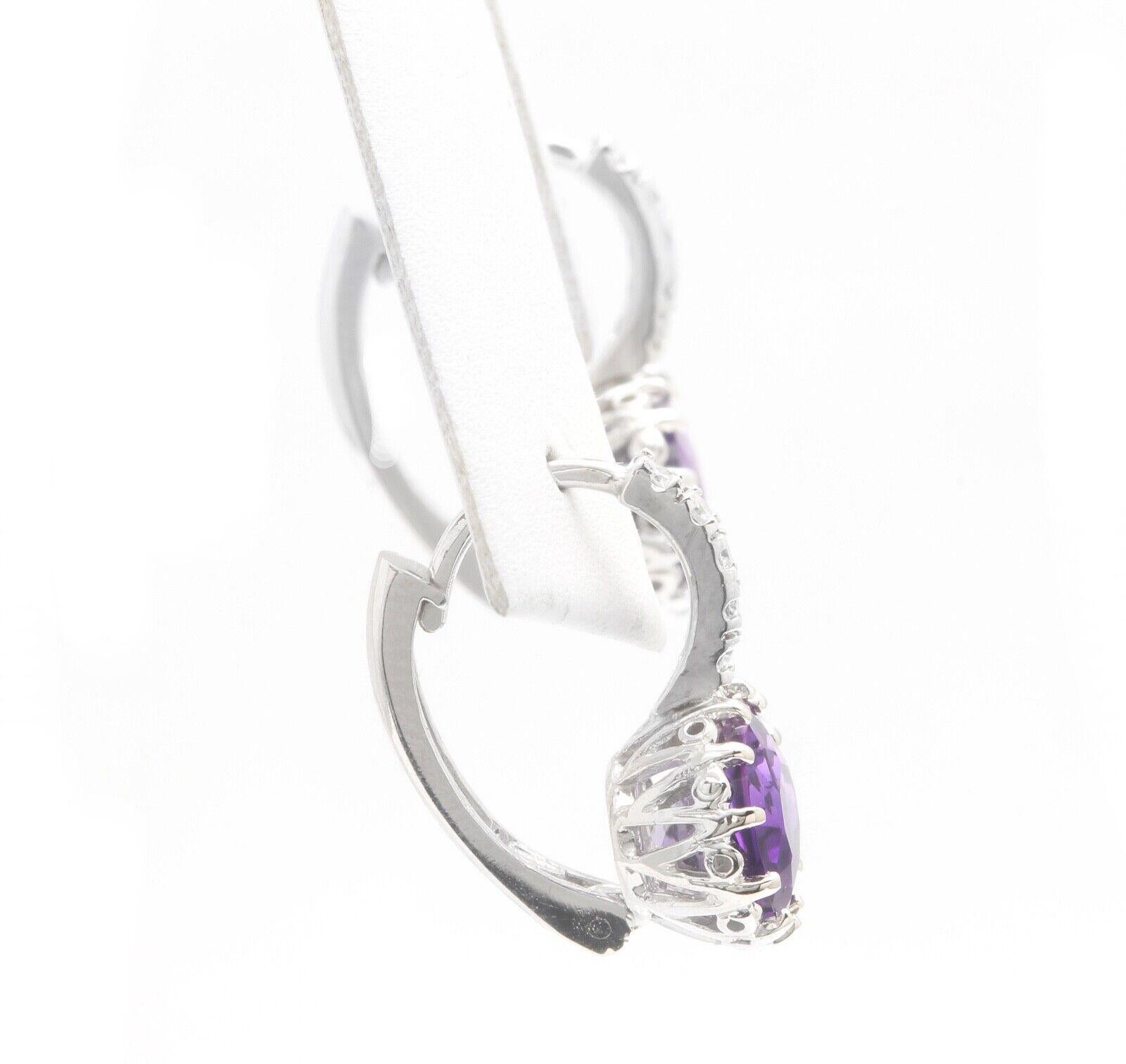 Exquisite 3,65 Karat natürlicher Amethyst und Diamant 14K massives Weißgold Ohrringe im Zustand „Neu“ im Angebot in Los Angeles, CA
